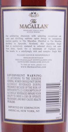 Macallan 1996 18 Years Sherry Oak Highland Single Malt Scotch Whisky 750ml Edrington Americas NY 43,0%