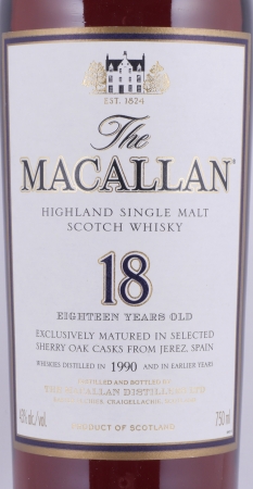 Macallan 1990 18 Years Sherry Oak Highland Single Malt Scotch Whisky 750ml Remy Cointreau NY 43,0%