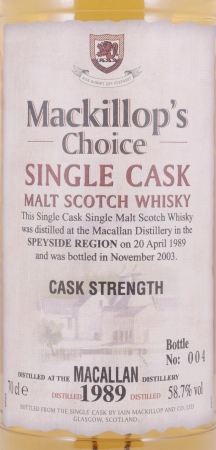 Macallan 1989 14 Years Oak Cask Mackillops Choice Single Cask Speyside Single Malt Scotch Whisky 58.7%