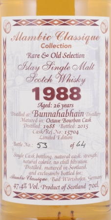 Bunnahabhain 1988 26 Years Octave Bourbon Cask No. 15704 Alambic Classique Islay Single Malt Scotch Whisky 47,4%