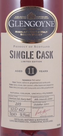 Glengoyne 2000 11 Years American Oak Sherry Butt Cask No. 203 Highland Single Malt Scotch Whisky 58.5%