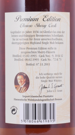 Glenfarclas 1993 18 Years Oloroso Sherry Casks Nos. 9, 10, 12, 72, 73 Premium Edition Highland Single Malt Scotch Whisky 46,0%