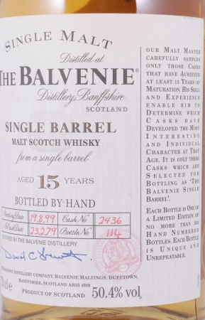 Balvenie 1979 15 Years Oak Cask No. 2436 Single Barrel Highland Single Malt Scotch Whisky 50,4%