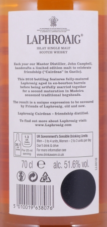 Laphroaig Cairdeas Madeira Cask Feis Ile 2016 Limited Edition Islay Single Malt Scotch Whisky Cask Strength 51.6%