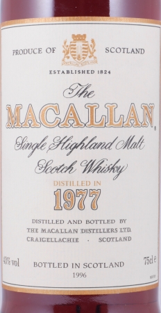 Macallan 1977 18 Years bottled in 1996 Sherry Wood Highland Single Malt Scotch Whisky 43,0%