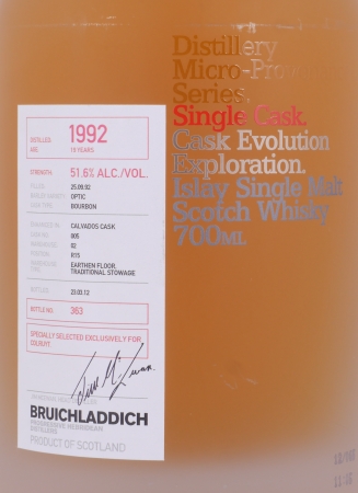 Bruichladdich 1992 19 Years Bourbon/Calvados Cask No. 005 Micro-Provenance Single Cask Islay Single Malt Scotch Whisky 51.6%