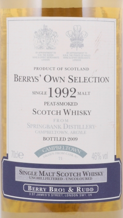 Springbank 1992 17 Years American Oak Cask No. 71 Berrys Own Selection Campbeltown Single Malt Scotch Whisky 46,0%