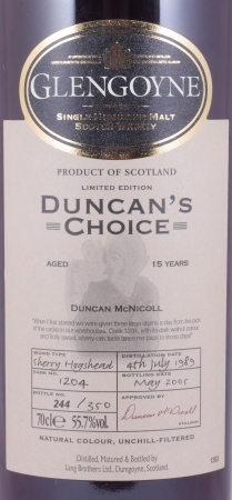 Glengoyne 1989 15 Years Sherry Hogshead Cask No. 1204 Duncans Choice Highland Single Malt Scotch Whisky 55,7%