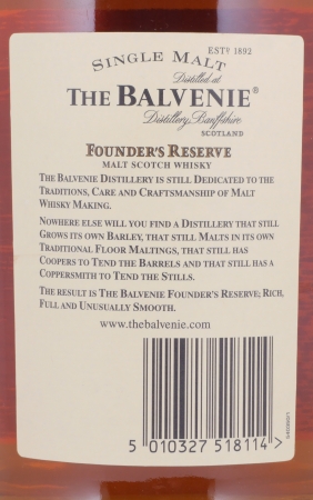 Balvenie 10 Years Founders Reserve Highland Single Malt Scotch Whisky 43.0% 1.0 Litre