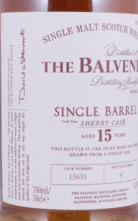 Balvenie 2005 15 Years Single Barrel European Oak Sherry Butt Cask No. 15651 Highland Single Malt Scotch Whisky 47,8%