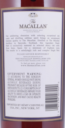 Macallan 1993 18 Years Sherry Oak Highland Single Malt Scotch Whisky 750ml Remy Cointreau NY 43.0%