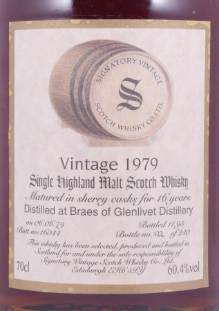 Braes of Glenlivet 1979 16 Years Sherry Butt Cask No. 16044 Signatory Vintage Highland Single Malt Scotch Whisky 60.4%