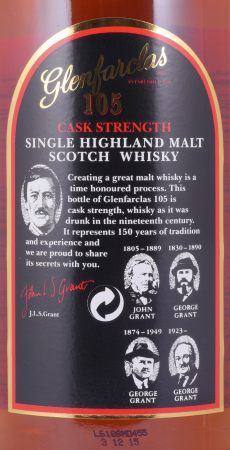 Glenfarclas 105 Cask Strength Kiln Label Black Screw Cap Highland Single Malt Scotch Whisky 60.0% 1.0L