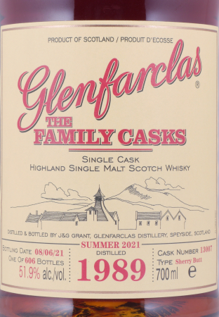 Glenfarclas 1989 31 Years The Family Casks 1st Fill Sherry Butt Cask No. 13007 Highland Single Malt Scotch Whisky 51.9%