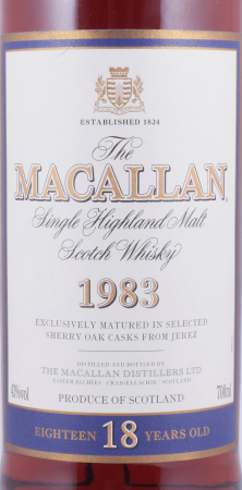 Macallan 1983 18 Years Sherry Oak Highland Single Malt Scotch Whisky 43.0%