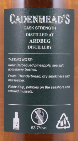 Ardbeg 1993 26 Years Bourbon Hogshead Cadenheads Authentic Collecton Islay Single Malt Scotch Whisky Cask Strength 53.7%