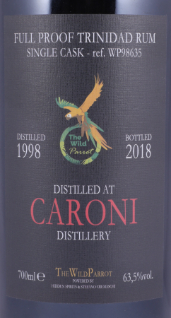 Caroni 1998 20 Years Single Cask No. WP98635 The Wild Parrott Red Full Proof Heavy Trinidad Rum 63.5%