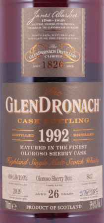 Glendronach 1992 26 Years Oloroso Sherry Butt Cask No. 847 Highland Single Malt Scotch Whisky Cask Strength 59,8%