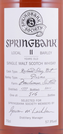 Springbank 1999 11 Years Local Barley Recharred Sherry Butt Springbank Society Campbeltown Single Malt Scotch Whisky 57,9%