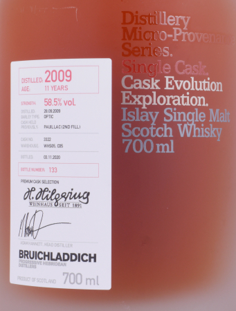 Bruichladdich 2009 11 Years 2nd Fill Pauillac Cask No. 3322 Micro-Provenance Single Cask Evolution Islay Single Malt Scotch Whisky 58,5%