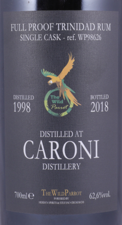 Caroni 1998 20 Years Single Cask No. WP98626 The Wild Parrott White Full Proof Heavy Trinidad Rum 62.6%