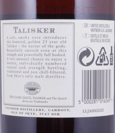 Talisker 1975 25 Years Limited Edition 1st Special Release 2001 Isle of Skye Single Malt Scotch Whisky Cask Strength 59,9%