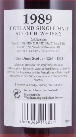 Glenfarclas 1989 24 Years Oloroso Sherry Casks Nos. 5249-52, 12992, 13090 Edition No. 18 John Duns Scotus Highland Single Malt Scotch Whisky 46.0%