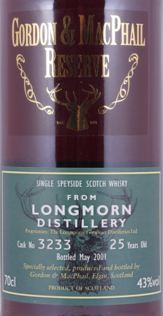 Longmorn 25 Years Sherry Cask No. 3233 Gordon and MacPhail Reserve Speyside Single Malt Scotch Whisky 43.0%