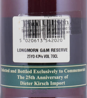 Longmorn 25 Years Sherry Cask No. 3233 Gordon and MacPhail Reserve Speyside Single Malt Scotch Whisky 43.0%