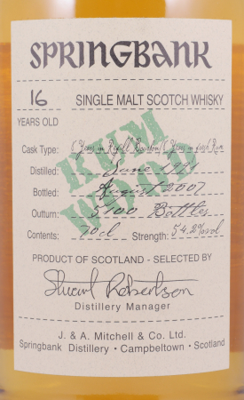 Springbank 1991 16 Years Rum Wood Limited Edition Campbeltown Single Malt Scotch Whisky Cask Strength 54.2%