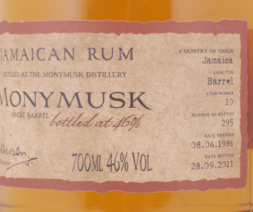 Monymusk 1986 25 Years Single Barrel No. 10 A. D. Rattray Individual Single Cask Bottling Jamaica Rum 46,0%