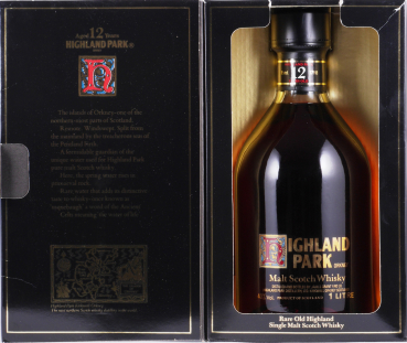 Highland Park 12 Years Ornamental H Screen Glass Printed Label Orkney Islands Single Malt Scotch Whisky 43.0% 1.0L