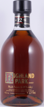 Highland Park 12 Years Ornamental H Screen Glass Printed Label Orkney Islands Single Malt Scotch Whisky 43.0% 1.0L