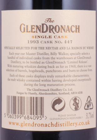 Glendronach 1993 23 Years Sherry Butt Cask No. 447 Highland Single Malt Scotch Whisky 51.7%