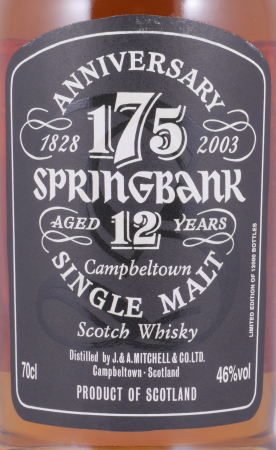 Springbank 12 Years 175th Anniversary Limited Edition Campbeltown Single Malt Scotch Whisky 46.0%