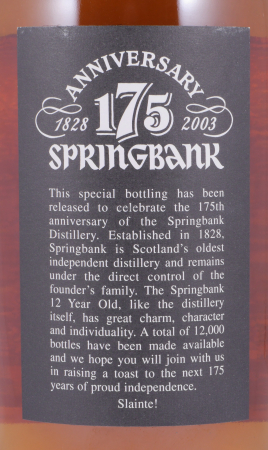 Springbank 12 Years 175th Anniversary Limited Edition Campbeltown Single Malt Scotch Whisky 46,0%