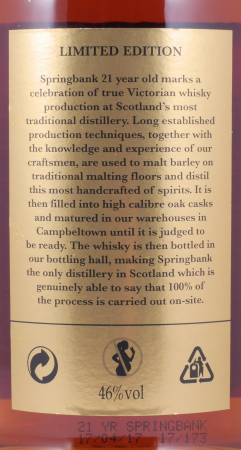 Springbank 21 Years Limited Edition 2017 Bourbon, Sherry, Port and Rum Casks Campbeltown Single Malt Scotch Whisky 46.0%