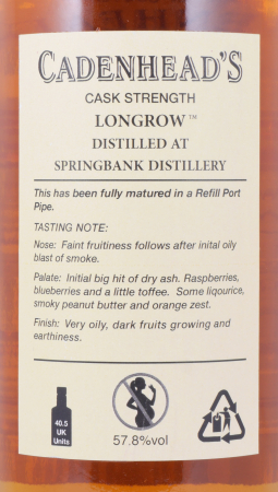 Longrow 2007 11 Years Refill Port Cask Cadenhead Campbeltown Single Malt Scotch Whisky Cask Strength 57.8%