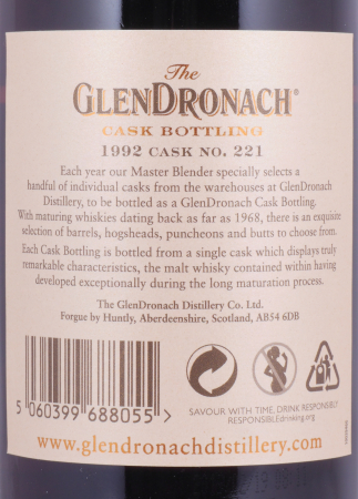 Glendronach 1992 26 Years Oloroso Sherry Butt Cask No. 221 Highland Single Malt Scotch Whisky Cask Strength 56,5%