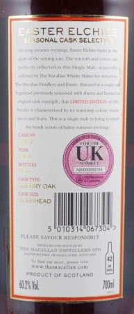 Macallan 1995 11 Years Sherry Oak Hogshead Cask No. 9457 Easter Elchies Seasonal Cask Selection Highland Single Malt Scotch Whisky 60.2%