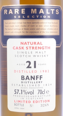 Banff 1982 21 Years Diageo Rare Malts Selection Limited Edition Highland Single Malt Scotch Whisky Cask Strength 57,1%