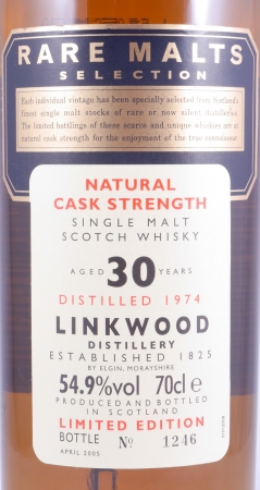 Linkwood 1974 30 Years Diageo Rare Malts Selection Limited Edition Speyside Single Malt Scotch Whisky Cask Strength 54.9%