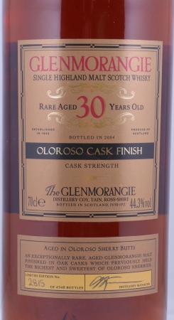 Glenmorangie 1972 30 Years Rare Aged Oloroso Cask Finish Highland Single Malt Scotch Whisky Cask Strength 44.3%