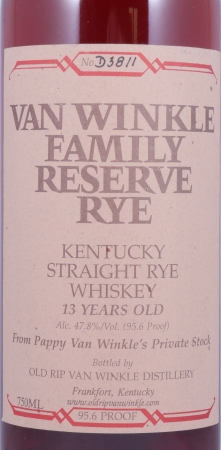 Van Winkle Family Reserve 13 Years No. D3811 Pappy van Winkles Private Stock Kentucky Straight Rye Whiskey 47.8%