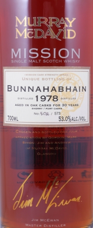 Bunnahabhain 1978 30 Years Sherry and Port Cask Murray McDavid Mission Cask Strength Edition Islay Single Malt Scotch Whisky 53.0%