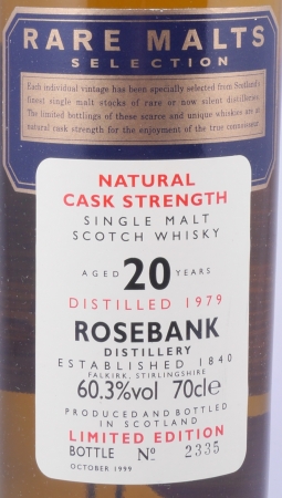 Rosebank 1979 20 Years Diageo Rare Malts Selection Limited Edition Lowland Single Malt Scotch Whisky Cask Strength 60,3%