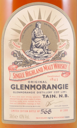 Glenmorangie 1974 25 Years Commemorative Millennium Bottling Highland Single Malt Scotch Whisky 43.0%
