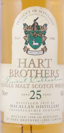 Macallan 1972 25 Years Sherry Wood Hart Brothers Finest Collection Special Reserve Highland Single Malt Scotch Whisky 43.0%