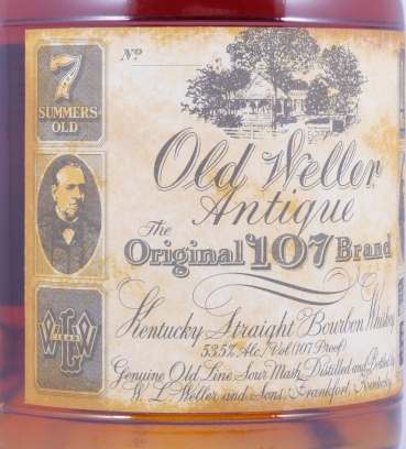 Old Weller 7 Years Antique The Original 107 Brand Kentucky Straight Bourbon Whiskey Dumpy Bottle 53.5%