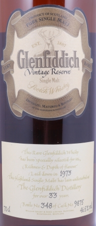 Glenfiddich 1973 33 Years Sherry Cask No. 9875 Vintage Reserve Collection Speyside Pure Single Malt Scotch Whisky 46,5%